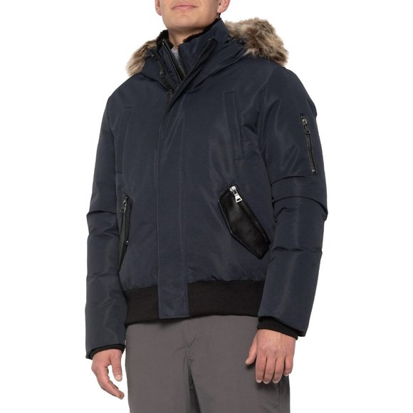 NEW! $399 Point Zero Oxford Taslan Down Jacket!SmallNavy Faux Fur Trim Hood